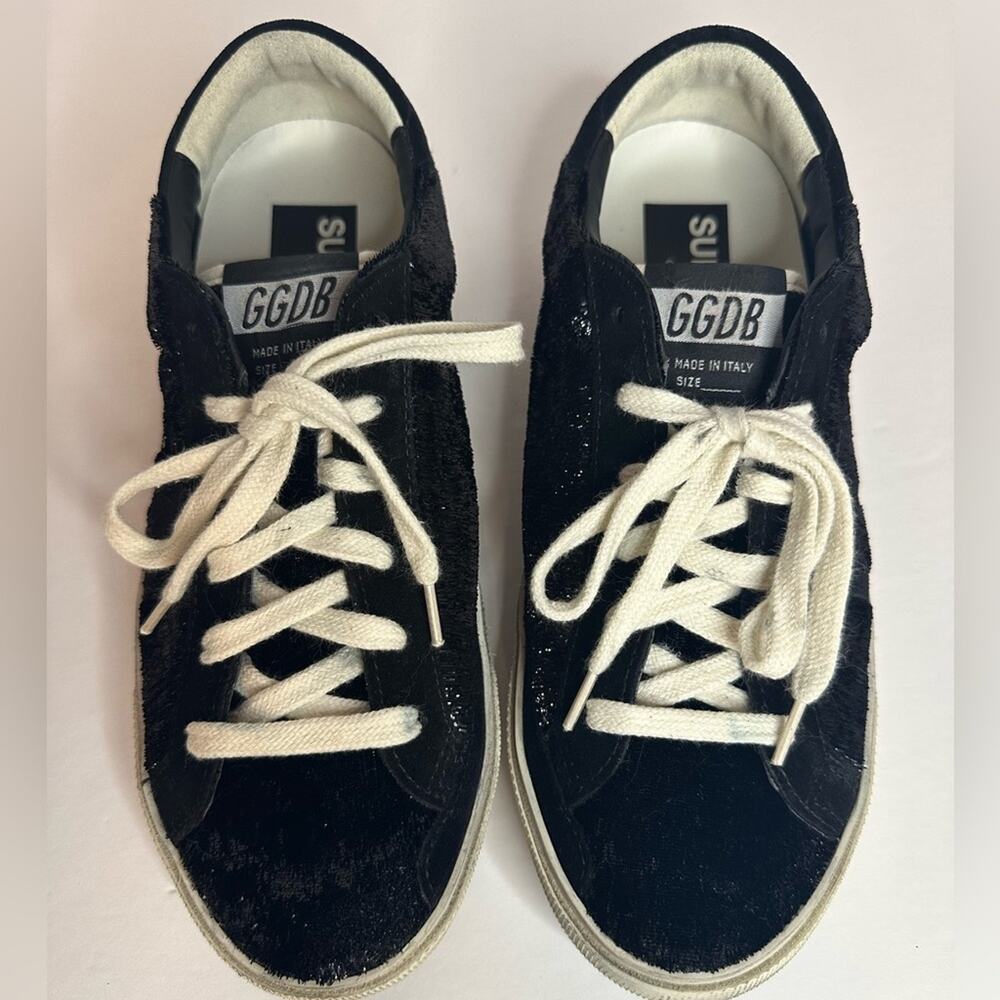 authentic Golden Goose Super Star Sneakers EU 38 US 8 black velvet & suede star - Picture 4 of 14